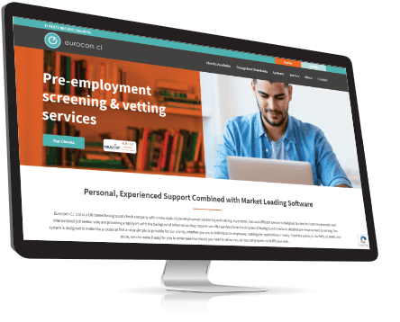 Computer screen displaying a website for pre-employment screening and vetting services.